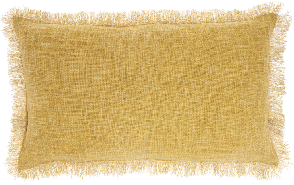 24" X 14" Yellow Linen Cotton Zippered Pillow With Fringe - Image 6