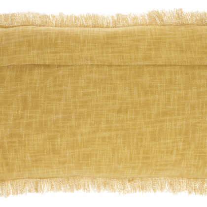 24" X 14" Yellow Linen Cotton Zippered Pillow With Fringe
