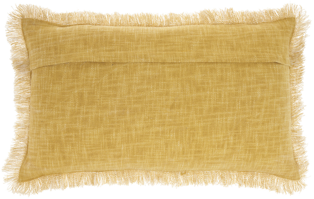 24" X 14" Yellow Linen Cotton Zippered Pillow With Fringe - Image 7