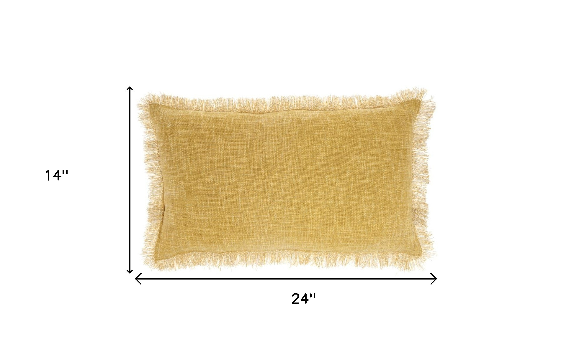 24" X 14" Yellow Linen Cotton Zippered Pillow With Fringe - Image 8
