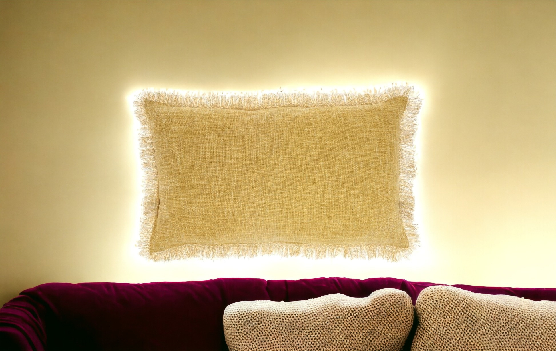 24" X 14" Yellow Linen Cotton Zippered Pillow With Fringe - Image 9