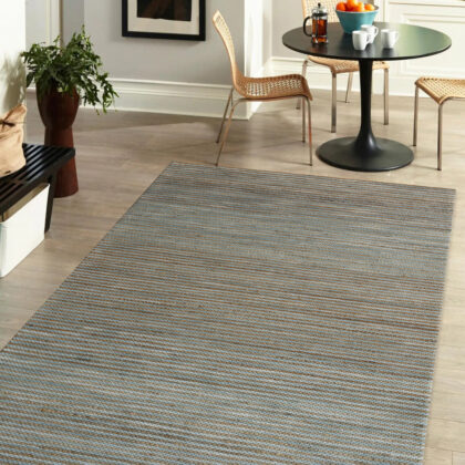 9' x 12' Blue Striped Hand Woven Area Rug