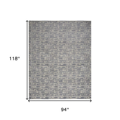 8' x 10' Blue Geometric Distressed Area Rug