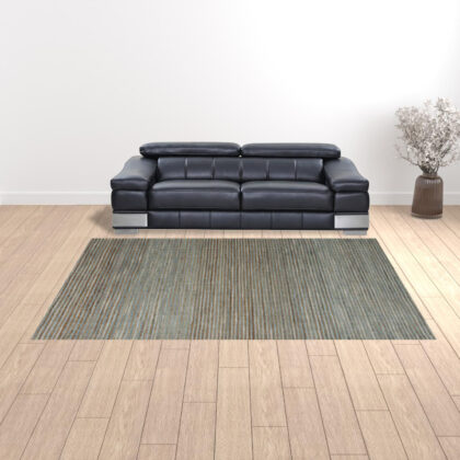 9' x 12' Blue Striped Hand Woven Area Rug