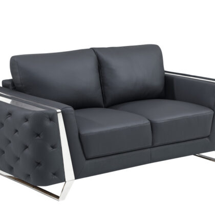 Two Piece Indoor Dark Gray Italian Leather Five Person Seating Set