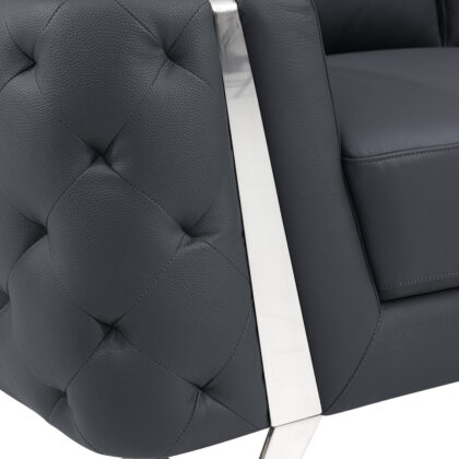 Two Piece Indoor Dark Gray Italian Leather Five Person Seating Set