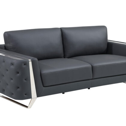 Two Piece Indoor Dark Gray Italian Leather Five Person Seating Set