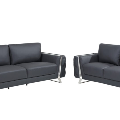 Two Piece Indoor Dark Gray Italian Leather Five Person Seating Set