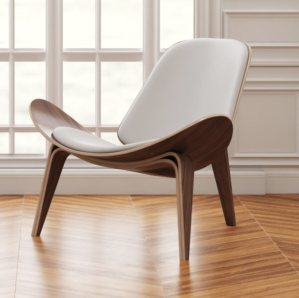 36" White and Brown Genuine Leather Lounge Chair