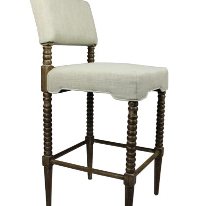 30" Off White And Brown Solid Wood Bar Height Bar Chair