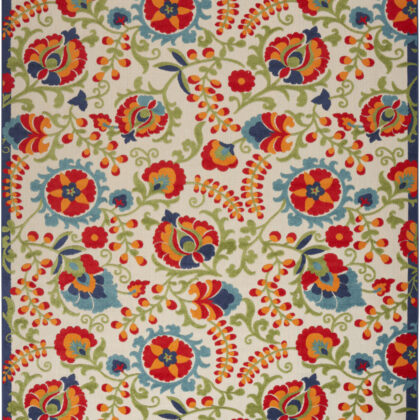 12' X 15' Ivory Blue and Orange Indoor Outdoor Area Rug