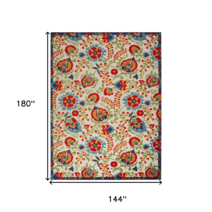 12' X 15' Ivory Blue and Orange Indoor Outdoor Area Rug