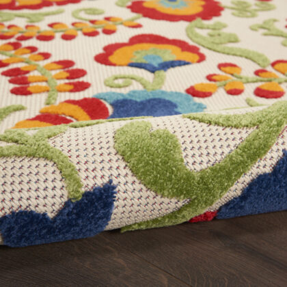 12' X 15' Ivory Blue and Orange Indoor Outdoor Area Rug