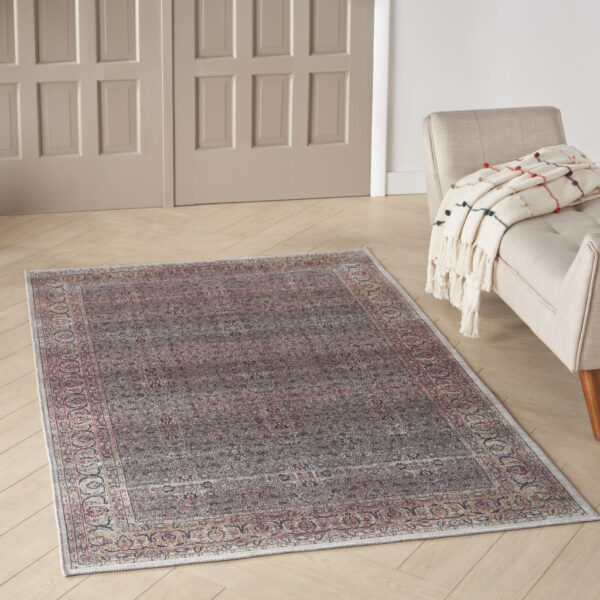 4' x 6' Ivory Blue and Gray Oriental Power Loom Distressed Washable Non Skid Area Rug