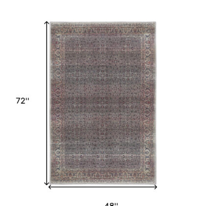 4' x 6' Ivory Blue and Gray Oriental Power Loom Distressed Washable Non Skid Area Rug