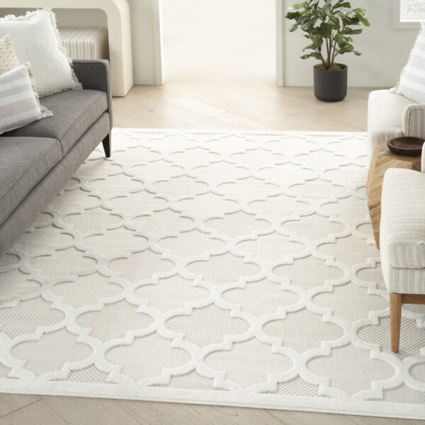 9' X 12' Ivory and White Indoor Outdoor Area Rug