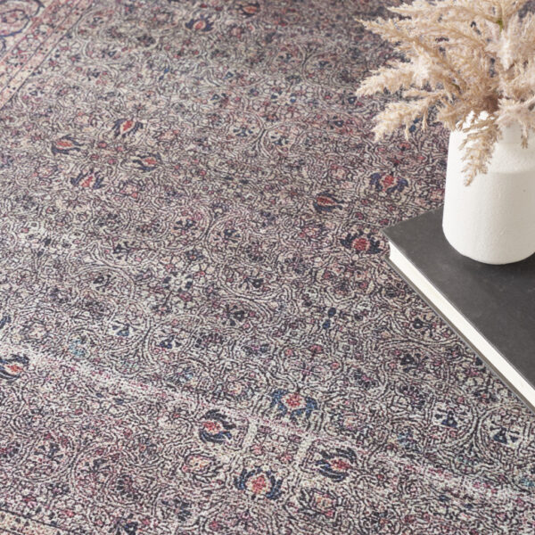 4' x 6' Ivory Blue and Gray Oriental Power Loom Distressed Washable Non Skid Area Rug