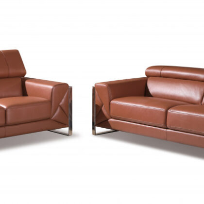 Two Piece Indoor Camel Italian Leather Five Person Seating Set