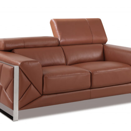 Two Piece Indoor Camel Italian Leather Five Person Seating Set