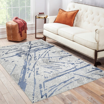 8' x 11' Ivory and Blue Abstract Area Rug