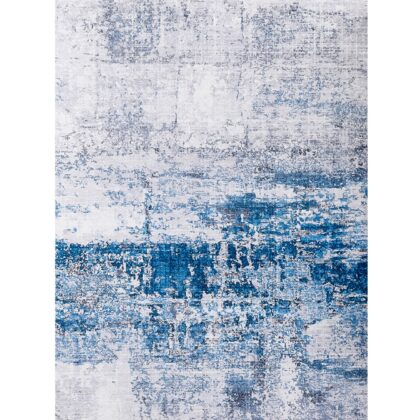 2' x 3' Gray and Blue Abstract Shag Printed Washable Non Skid Area Rug