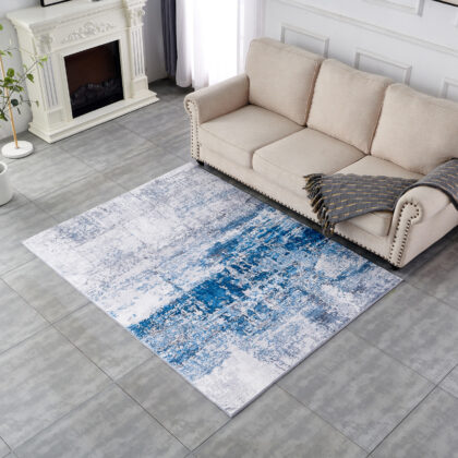 2' x 3' Gray and Blue Abstract Shag Printed Washable Non Skid Area Rug