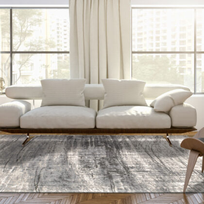7' x 9' Gray and White Abstract Non Skid Area Rug
