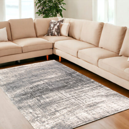 7' x 9' Gray and White Abstract Non Skid Area Rug