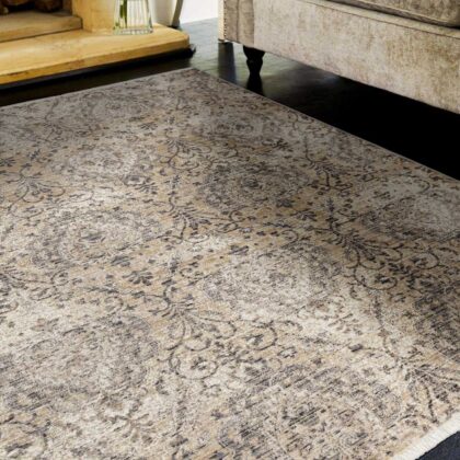 4'X6' Sand Grey Machine Woven Distressed Vintage Traditional Indoor Area Rug