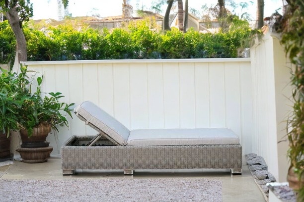 75" Brown Chaise Lounge With Beige Cushion
