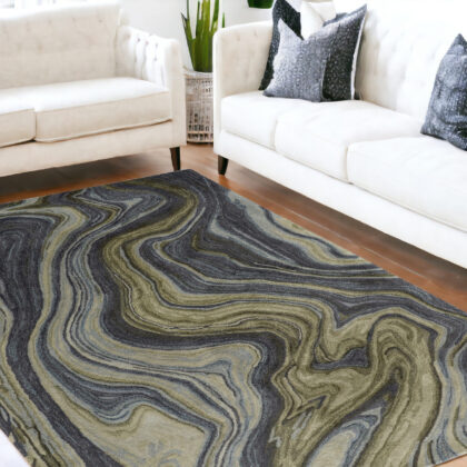 5' x 8' Blue and Green Abstract Hand Tufted Area Rug
