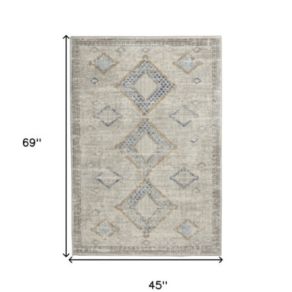 4' X 6' Ivory Grey And Blue Southwestern Power Loom Non Skid Area Rug