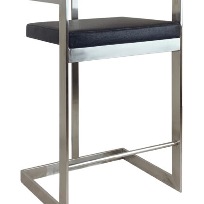 26" Black and Silver Faux Leather and Metal Low Back Counter Height Bar Chair