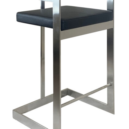 26" Black and Silver Faux Leather and Metal Low Back Counter Height Bar Chair