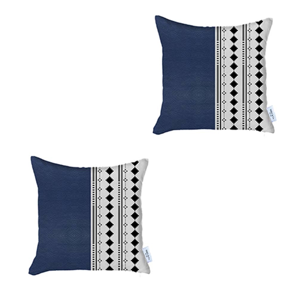 Set Of Two 17" X 17" Navy Blue Faux Leather Diamond Zippered Pillow - Image 3