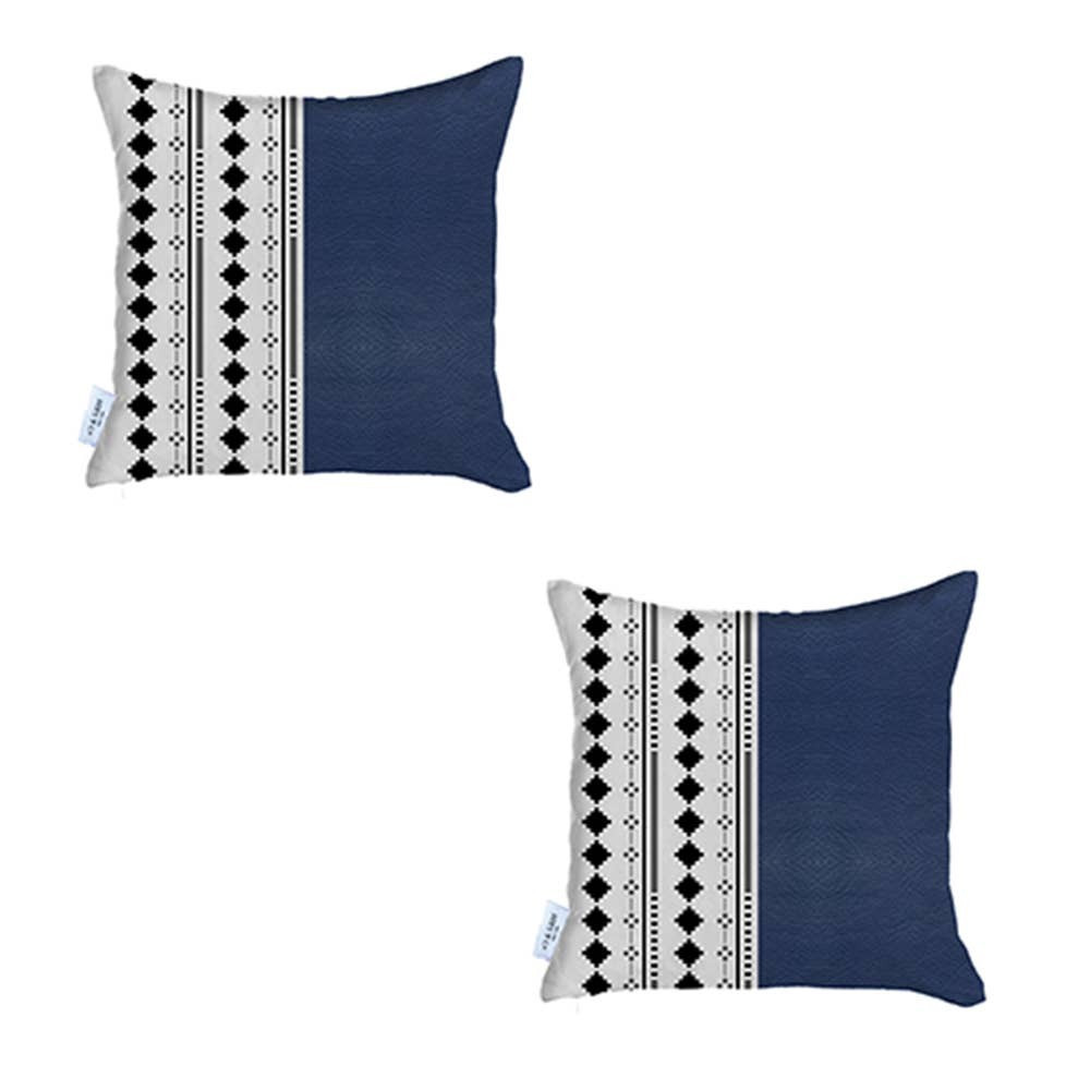 Set Of Two 17" X 17" Navy Blue Faux Leather Diamond Zippered Pillow - Image 4