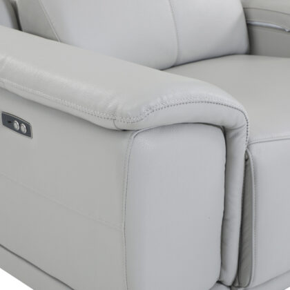 Light Gray Italian Leather Power Reclining U Shaped Eight Piece Corner Sectional With Console