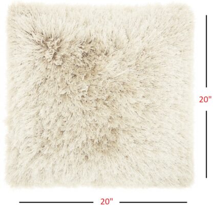 Plush Beige Shag Accent Throw Pillow