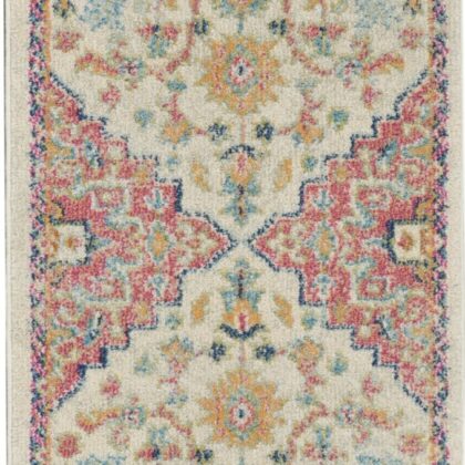 8' Pink And Ivory Southwestern Dhurrie Runner Rug