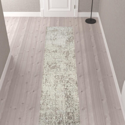 2' X 10' Gray Abstract Distressed Runner Rug