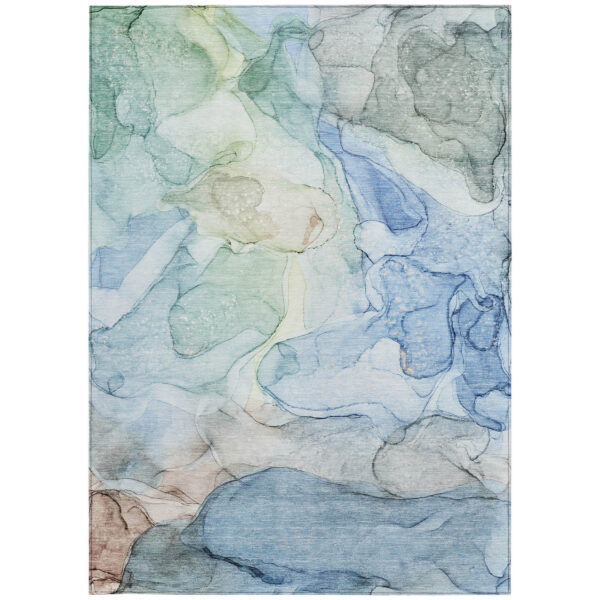 5' X 8' Blue Abstract Washable Non Skid Indoor Outdoor Area Rug