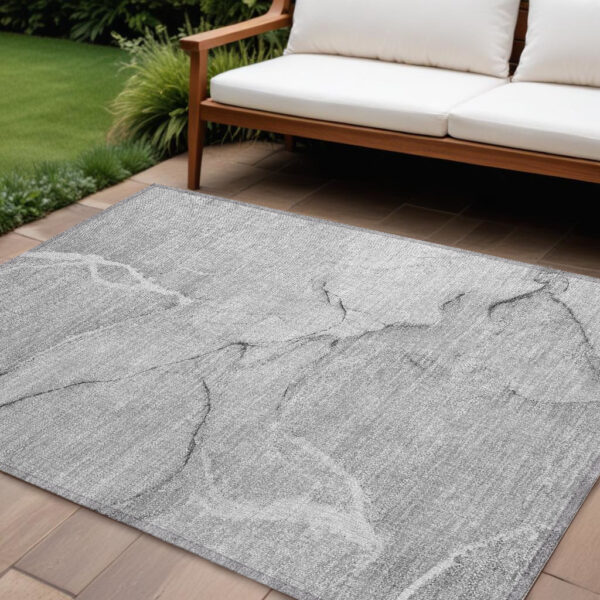 10' X 14' Gray Abstract Washable Non Skid Indoor Outdoor Area Rug