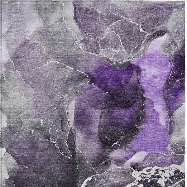3' X 5' Gray and Purple Abstract Washable Non Skid Indoor Outdoor Area Rug