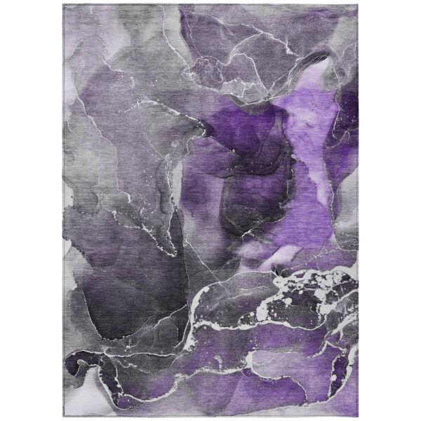 3' X 5' Gray and Purple Abstract Washable Non Skid Indoor Outdoor Area Rug