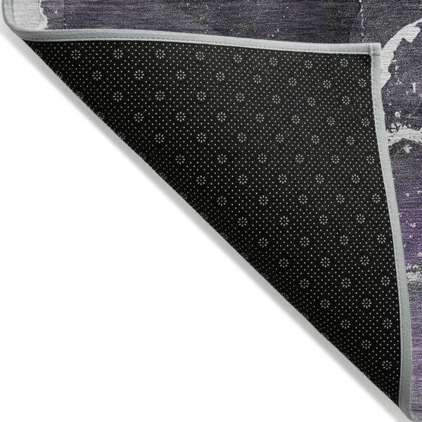 3' X 5' Gray and Purple Abstract Washable Non Skid Indoor Outdoor Area Rug