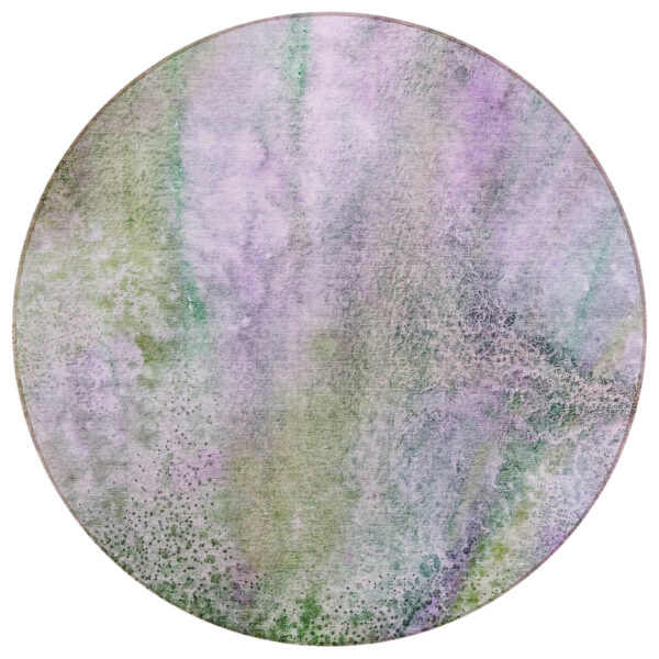 8' Round Purple Round Abstract Washable Non Skid Indoor Outdoor Area Rug