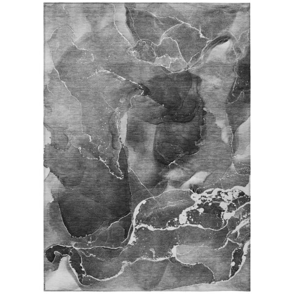 5' X 8' Black Gray and White Abstract Washable Non Skid Indoor Outdoor Area Rug