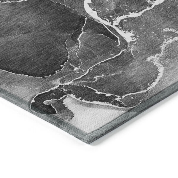 5' X 8' Black Gray and White Abstract Washable Non Skid Indoor Outdoor Area Rug