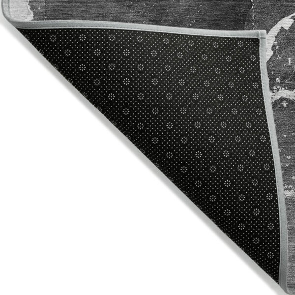 5' X 8' Black Gray and White Abstract Washable Non Skid Indoor Outdoor Area Rug