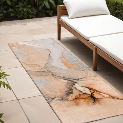 8' Runner Orange Abstract Washable Non Skid Indoor Outdoor Runner Rug